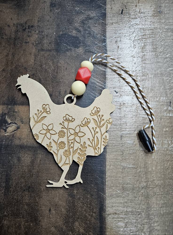 Chicken with Flowers Car Charm/Ornament