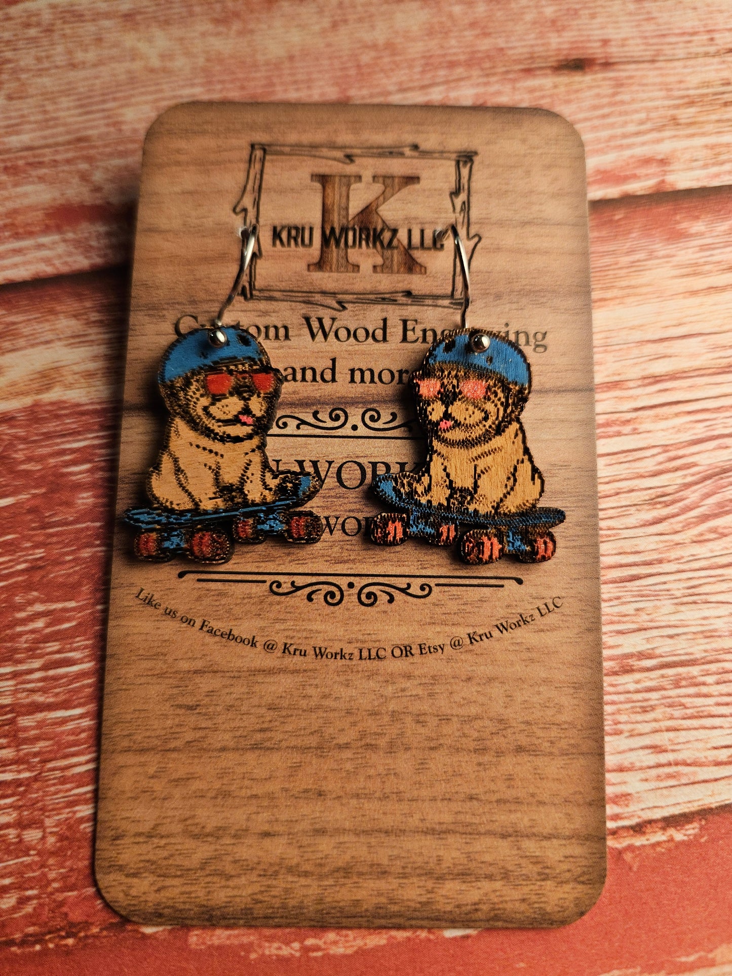 Dog on Skateboard Dangle Earring