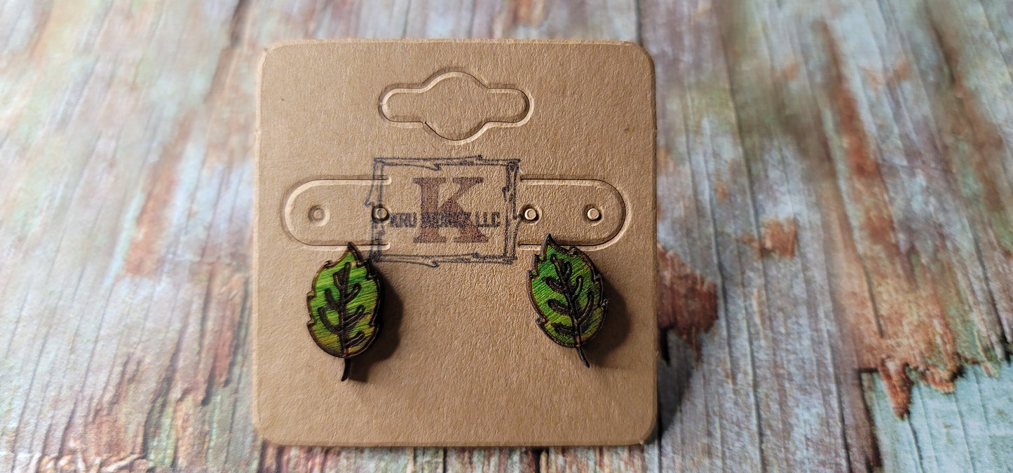 Green Leaf Stud Earrings