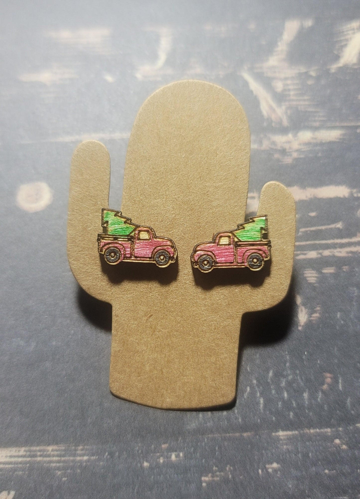 Red Christmas Truck Stud Earrings