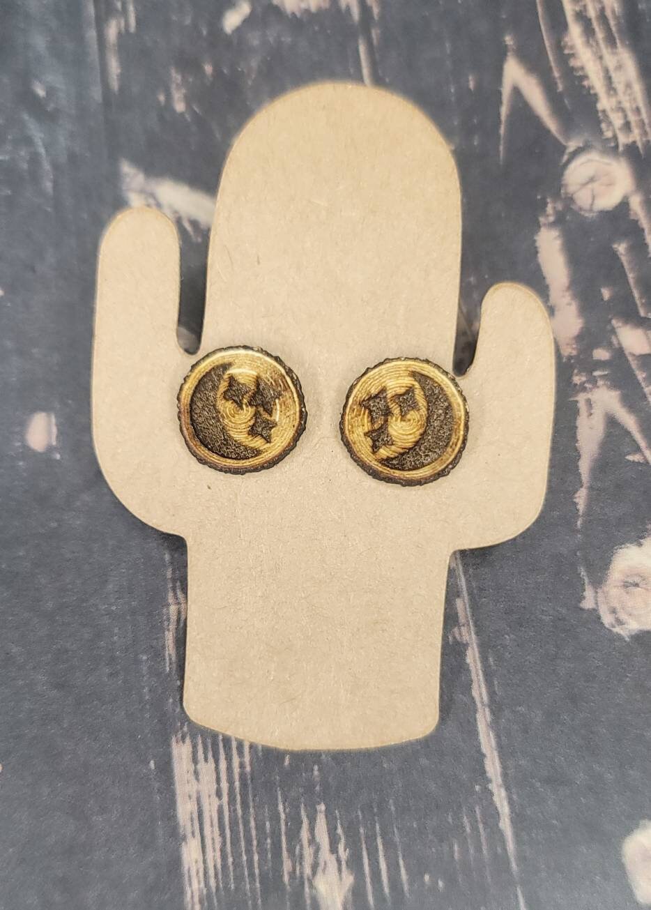 Moon and Stars Log Stud Earrings