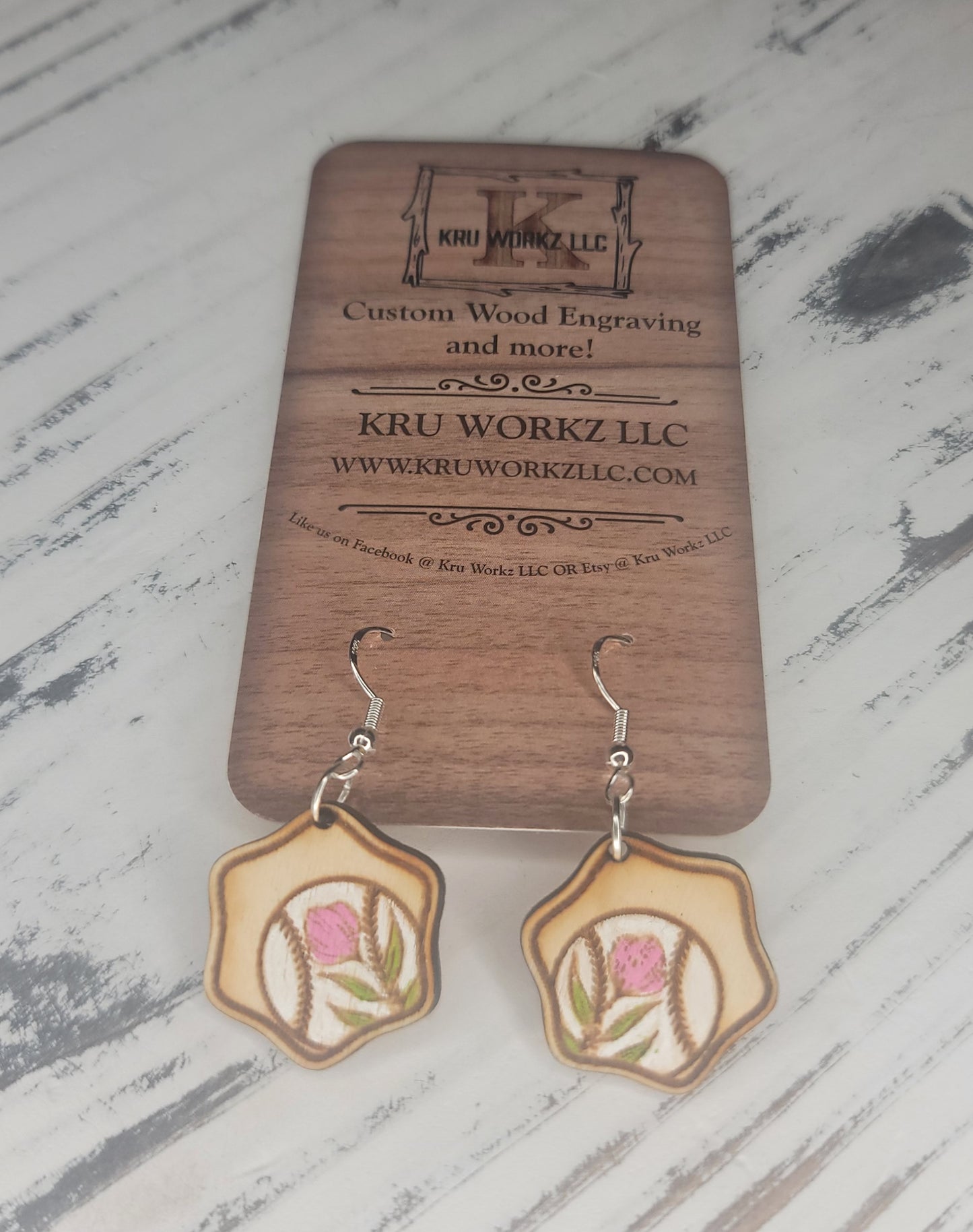 Pink Flower Baseball Dangle Earring