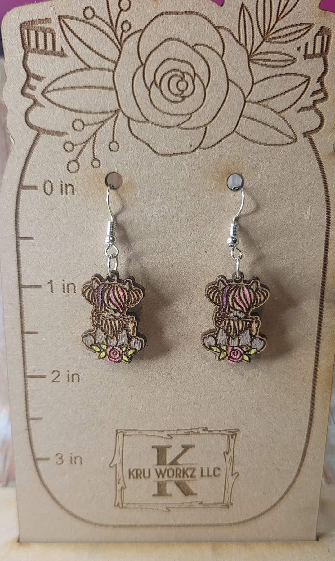 Fluffy Cow with Rose Dangle Earring