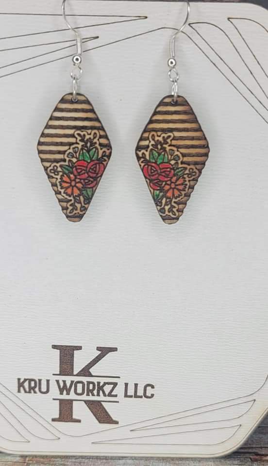 Striped Floral Dangle Earring