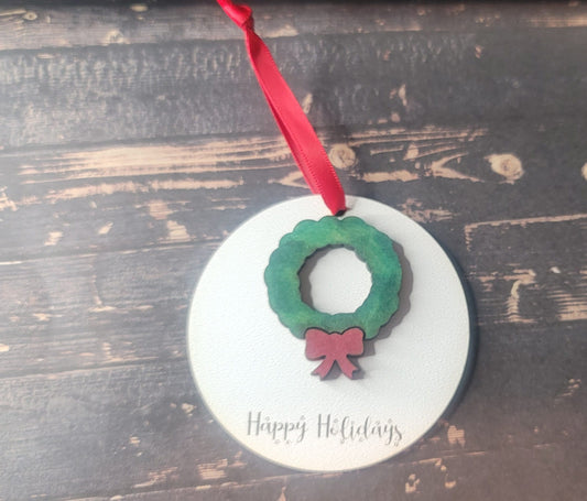 Happy Holiday Wreath Ornament