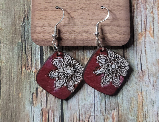 White and Maroon Flower Dangle Earring