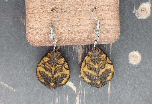 Teardrop black engraved Dangle Earrings