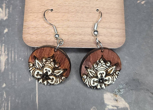Stained white floral round Dangle Earrings