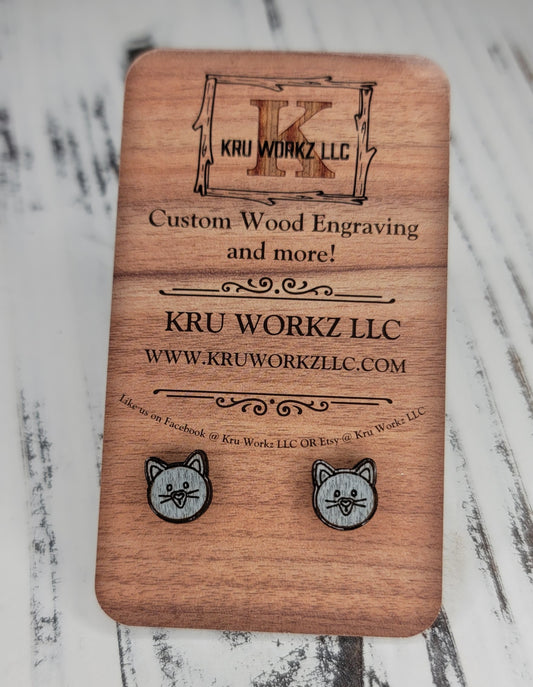 Gray Cat Head Stud Earrings