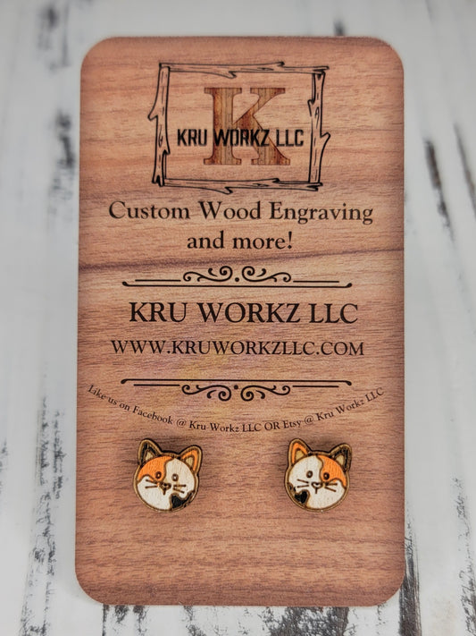 Calico Cat Head Stud Earrings